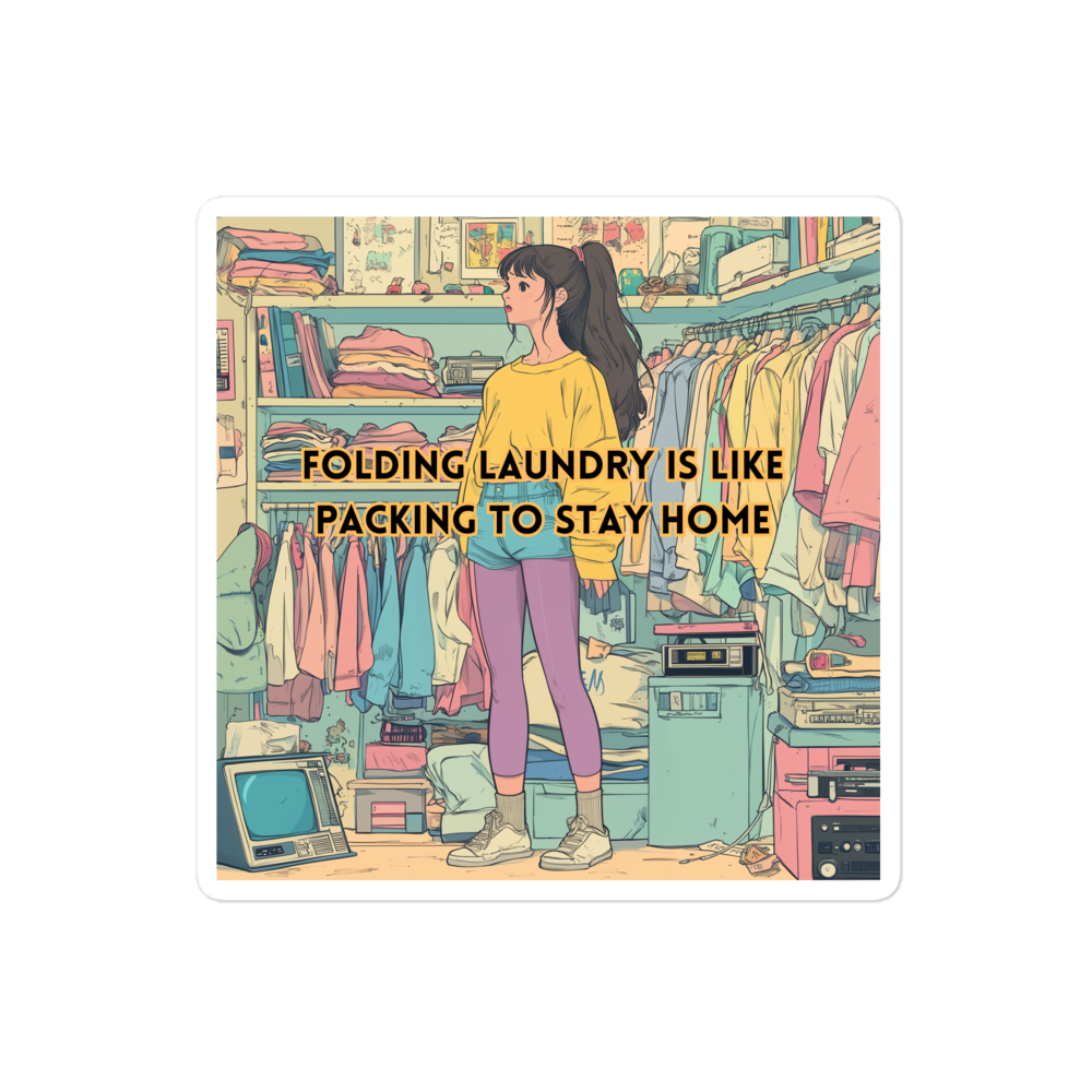 "FOLDING LAUNDRY IS LIKE PACKING TO STAY HOME" • Stickers