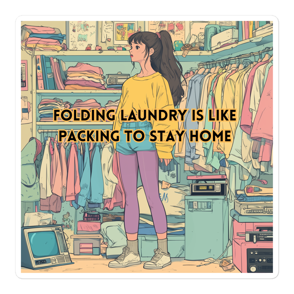 "FOLDING LAUNDRY IS LIKE PACKING TO STAY HOME" • Stickers