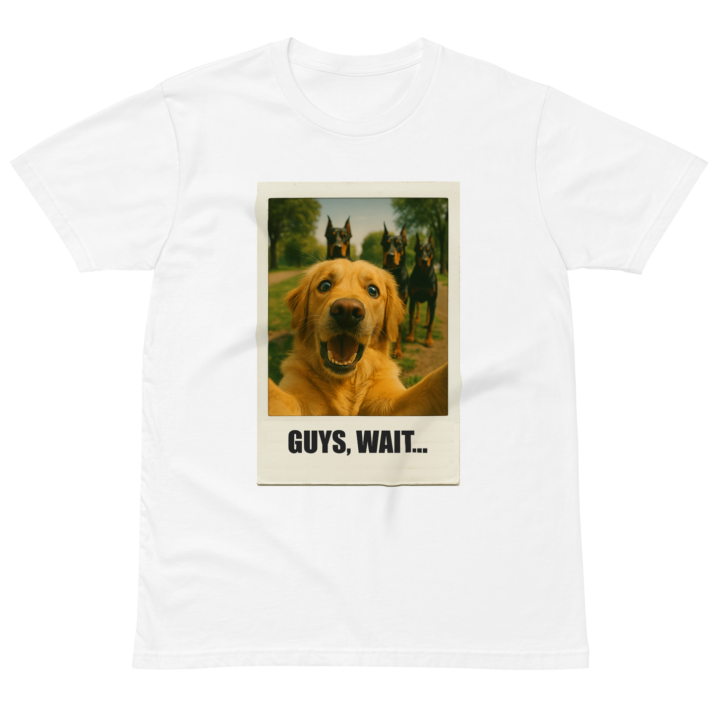 "GUYS, WAIT..." • Premium T-shirt