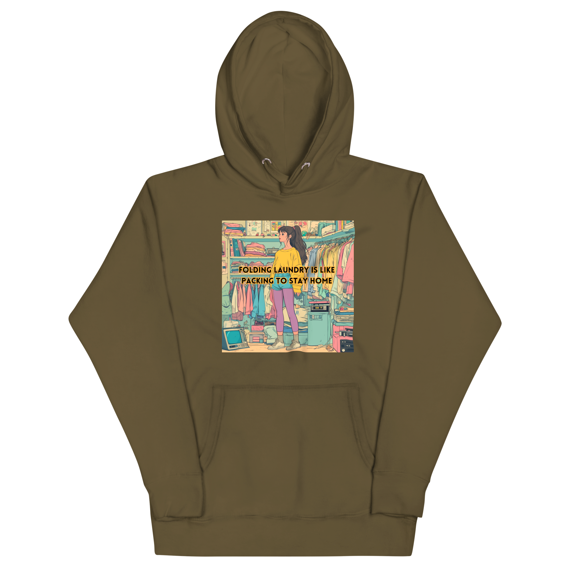 "FOLDING LAUNDRY IS LIKE PACKING TO STAY HOME" • Premium Hoodie
